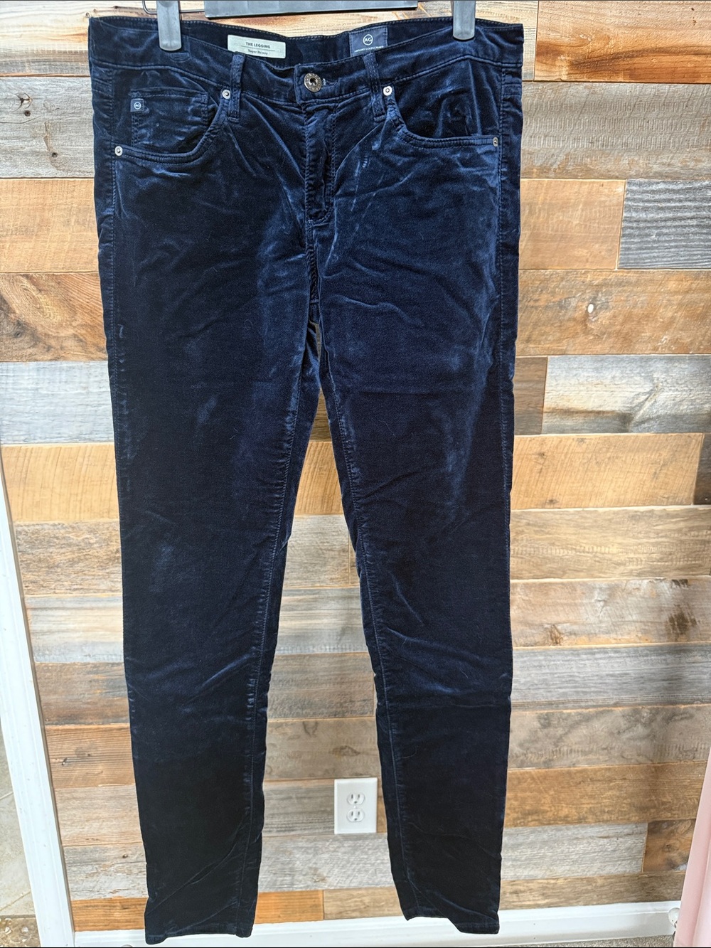 AG Dark Navy Velour Super Skinny Pants